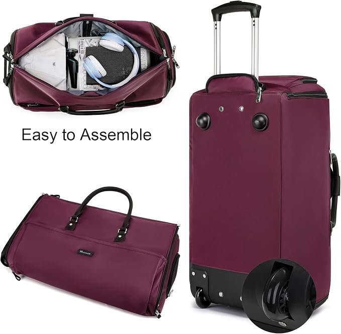 Modoker Rolling Garment Bags, 25in Large Garment Duffle Bag with Wheels, 3 in 1 Garment Suit Luggage Bag, Not Standard Carry-On Size for Women Men Business Travel Weekender, Red - Image 6