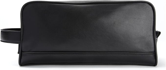 Leatherology Black Onyx Double Zip Toiletry Bag – Full-Grain Leather Men's Dopp Kit with Dual Compartments, Water-Resistant Lining & Top-Stitched Handle by Leatherology