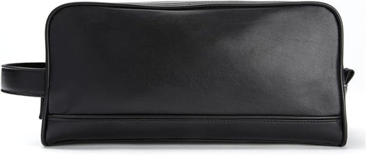 Leatherology Black Onyx Double Zip Toiletry Bag – Full-Grain Leather Men's Dopp Kit with Dual Compartments, Water-Resistant Lining & Top-Stitched Handle by Leatherology