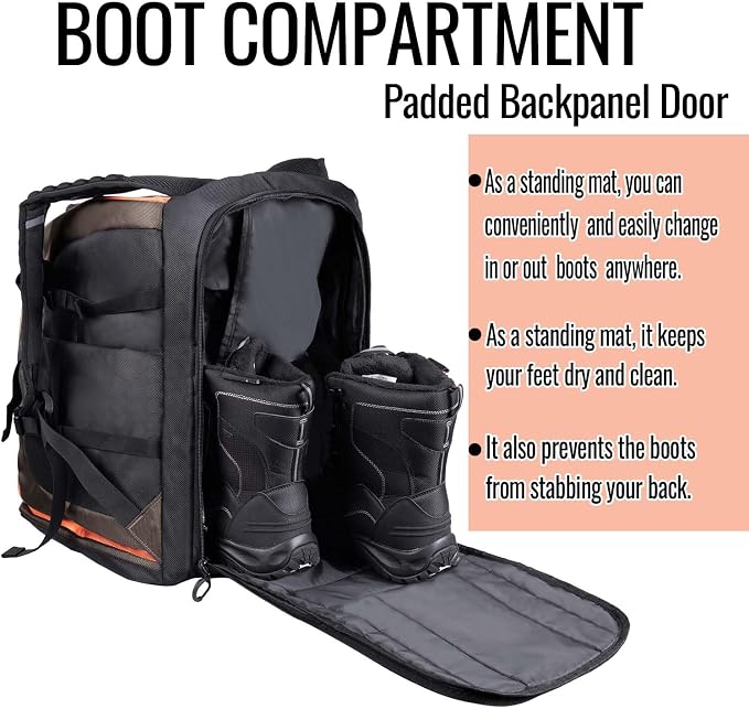 Ski Boot Bag Backpack - 65L Waterproof Skiing Snowboarding Travel Luggage Backpack - Stores Boots Skis Snowboard Helmet Goggles Jackets Gloves & Other Accessories for Men & Women - Image 4