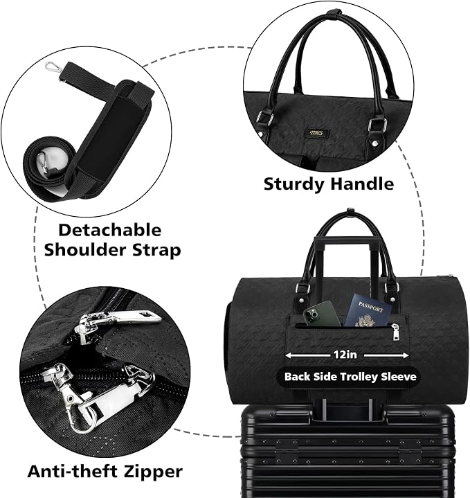 Garment Bag for Travel With Toiletry Bag Convertible Carry On Weekender Bag Large Travel Duffel Bags for Women 2 in 1 Hanging Suitcase Suit Travel Bags for Women & Men 3pcs Set (G-Black) - Image 3