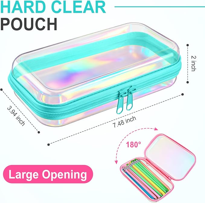 Sanwuta 6 Pcs Clear Hard Zipper Case Plastic Zipper Pouches Transparent Makeup Bag Pencil Case Pouches Toiletry Diaper Bag for Travel Toy Storage Organizer Bins(Holographic,7.48 x 3.94 x 2 Inch) - Image 2