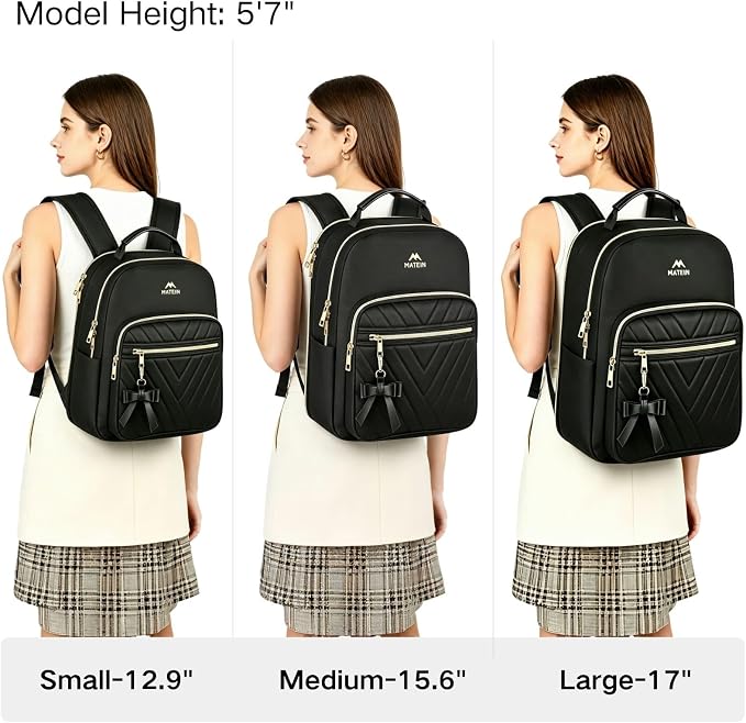 MATEIN Backpack Purse for Women, 15.6 Inch Stylish Bookbag, 2pcs Set, Black | Fashion Cute Medium Daypack, Waterproof Casual Daily Shoulder Bag, Ladies Teen Girls Handbags for Travel Work School College - Image 3