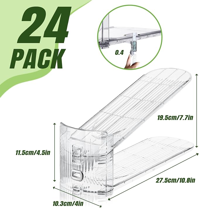 Clear Shoe Slot Organizer, 24 Pack Adjustable Shoe Slots Organizer for Closet Clear Shoe Stackers Shoe Rack Holder Shoe Space Savers for a Pair of Shoes - Image 2