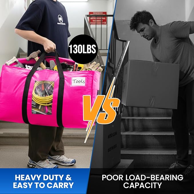TAILI 10 Pack Pink Extra Large Moving Bags, Heavy Duty Totes with Visible Window, Wrap Around Handles, Ideal for Storage, Space-Saving - Image 7