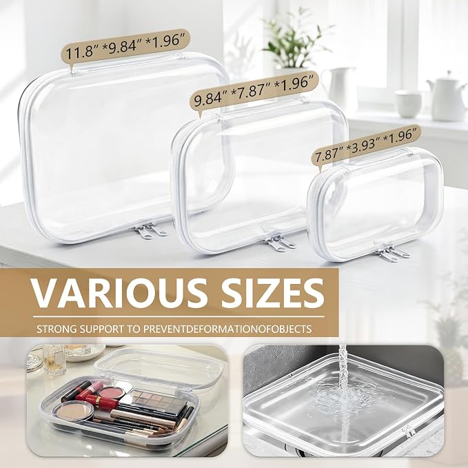 Dimore Ultimate Organizer Kit - 9 Pack Clear Hard Shell Zipper Case (3 Large + 3 Medium + 3 Small) Multi-Size Set, Complete Storage Solution for Makeup, Crafts, Toys, Electronics - Image 3