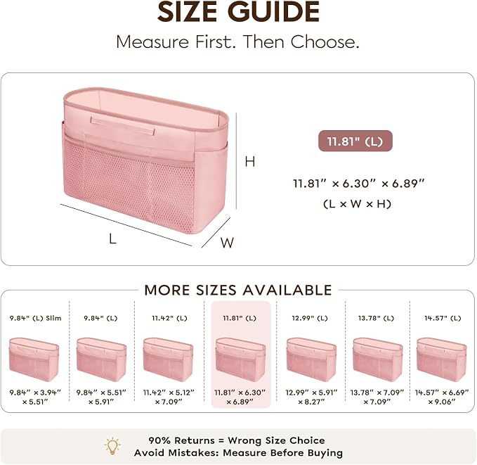 GIVLEFLY Purse Organizer Insert for Tote Bag, 11.81 Inch Satin Bag Organizer, Multi Pocket Handbag Organizer for Everyday Totes - Image 4