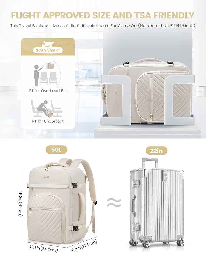LOVEVOOK Large Travel Backpack for Women, 50L Carry on Backpack for Airplanes, TSA Personal Item Travel Bag for Women fits 18" Laptop, Waterproof Carry on Bags with 4 Packing Cubes - Image 2
