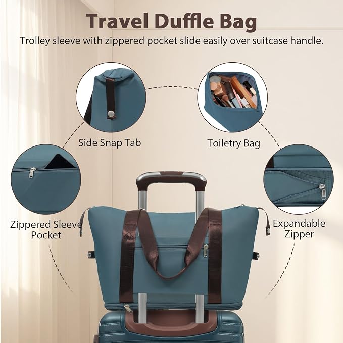 3 Piece Carry On Luggage Sets, 20 Inch Airline Approved Hard Shell Suitcase with TSA Lock & 360° Spinner Wheels, Travel Set with Duffel Bag for Women (Inky Blue) - Image 2