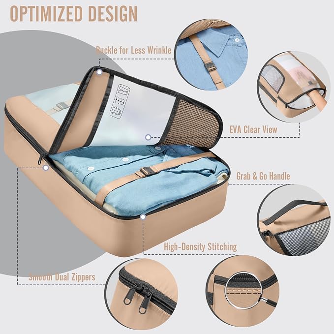 Veken 8 Set Packing Cubes for Travel Essentials,Anti-Wrinkle Buckled Suitcase Organizer for Shoe & Toiletry Bag,Carry On Luggage Bag with 99+ Count Mesh Holes for Airplane & College Dorm Accessories - Image 4