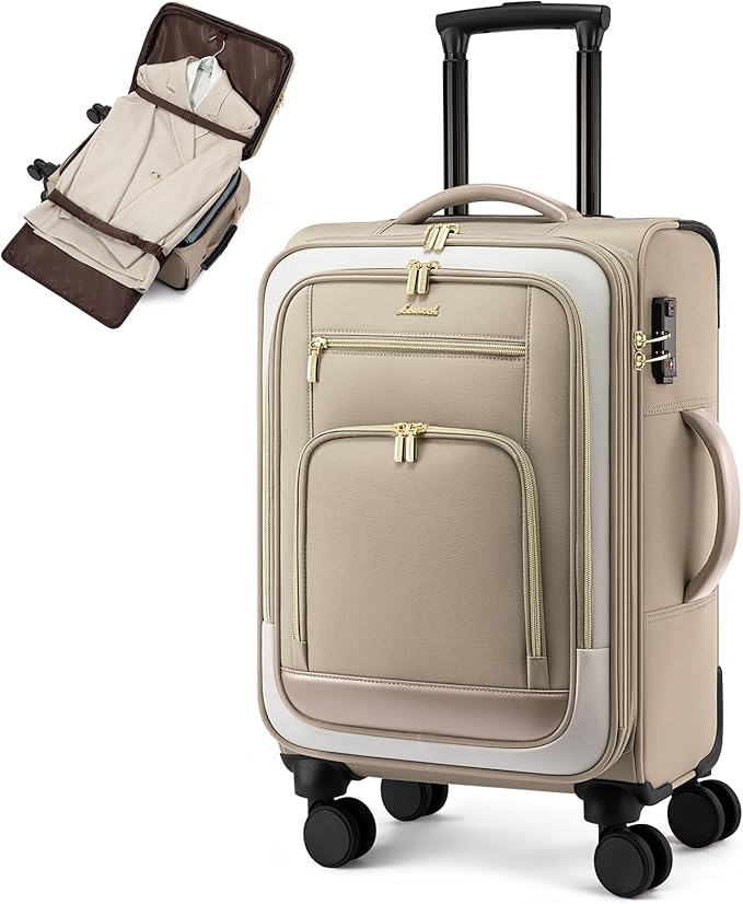 LOVEVOOK 49L Carry on Luggage 22x14x9 Airline Approved, 22 Inch Large Rolling Suitcase with Suit Folder & Spinner Wheels, Lightweight Underseat Carryon Luggage for Women Travel Business with TSA Lock by LOVEVOOK