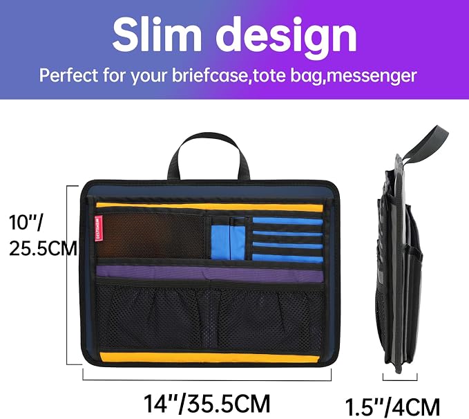 Slim Rugged Organizer Insert for Briefcase Messenger Tote Bag-13 Pockets,Durable Padded Nylon,Handle - Mix - Image 4