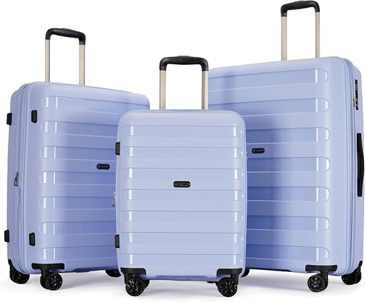 GinzaTravel PP material 3-piece expandable luggage sets with Spinner Wheels， Suitcase with TSA Lock，Large Luggage for Family Travel carry on 20/24/28，Pastel Blue color by GinzaTravel