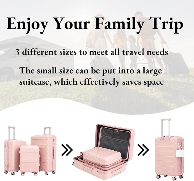 3-Piece ABS Spinner Luggage Set (20" 24" 28") with Combination Lock, Matching Hardshell Suitcases, Pink - Image 2