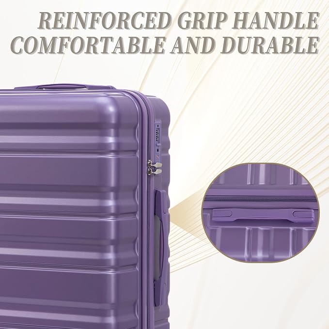 Hardshell Luggage Sets, Lightweight Stripes Suitcases with Spinner Wheels, Purple-181 - Image 6