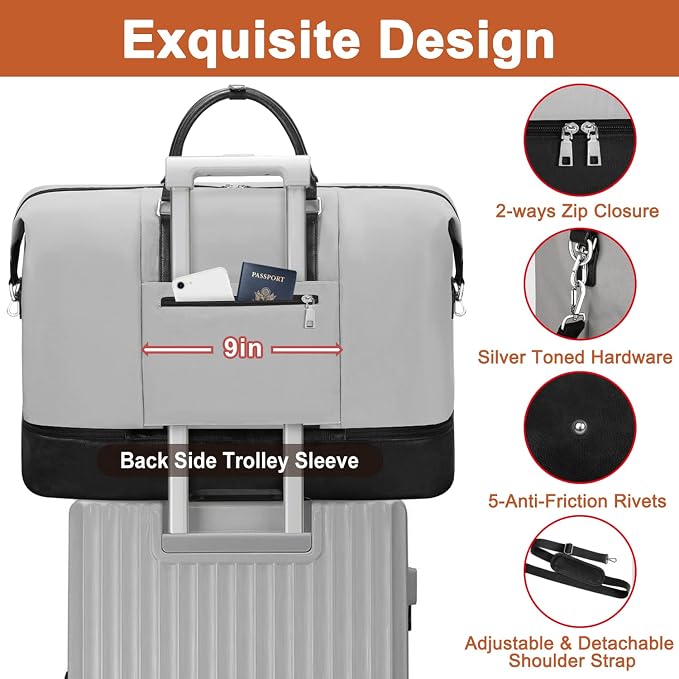 Travel Weekender Bag for Women, 21" Overnight Bag with Shoe Compartment 50L Large Travel Duffel Bag Carry On Tote for Weekend, Overnight, Business Trips, Water Resistant - Image 5