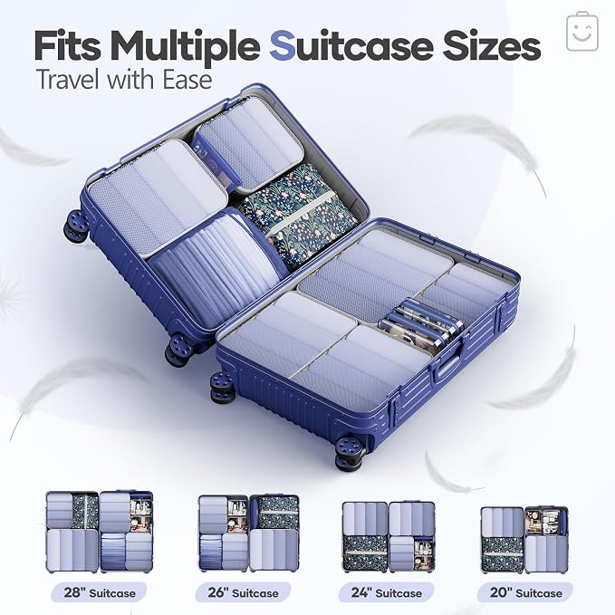 Veken 11 Set Compression Packing Cubes Garment Bags for Travel Essentials,Compressible Expandable Luggage Organizer Bags,Space Saver Bags with Over 1000 pcs of Mesh Holes(Dark Blue Floral) - Image 8