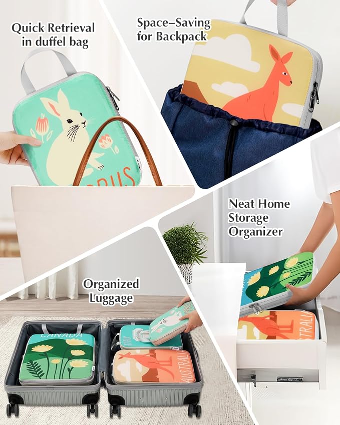 Gonex Compression Packing Cubes, 6pcs Expandable Storage Travel Luggage Bags Organizers with Shoe Bag Laundry Bag, Travel Cubes for Suitcase Carry On (Global Symbols) - Image 8