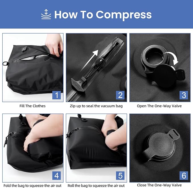 BAGAIL TPU Vacuum Bag for Travel, Reusable Compression Bag with IPX8 Waterproof Zipper, Save Space for Suitcase, Backpack and Carry on (Black, Large, N0 Pump) - Image 5