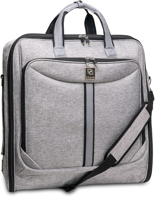 ZEGUR Premium Suit Garment Bag Carry On - Hangs 4 Suits - Travel & Business with Shoulder Strap and Laptop Compartment by ZEGUR