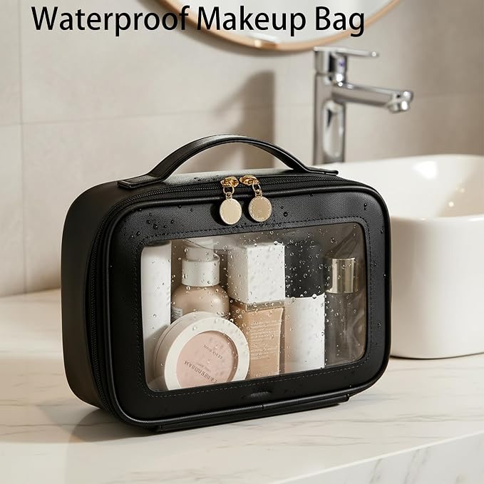 2 Complete Sets of 3-Size Makeup Bags | Premium Transparent & Waterproof Cosmetic Organizer Storage Bag | Travel Toiletry & Skincare Storage Set (Black, L+M+S+MakeupBrushes) - Image 5