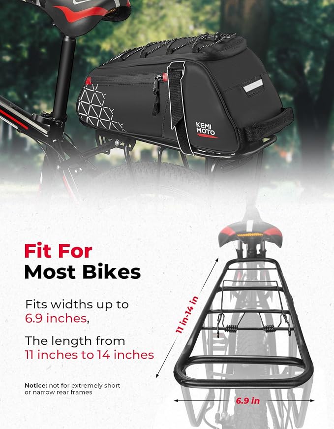 KEMIMOTO 8L Bike Bag with 6L Removable Cooler Bag, Bike Rear Rack Bag PVC Water Resistant Insulated Bag, Bicycle Trunk Pannier with Shoulder for Cycling Ebike Back Seat Storage - Image 8