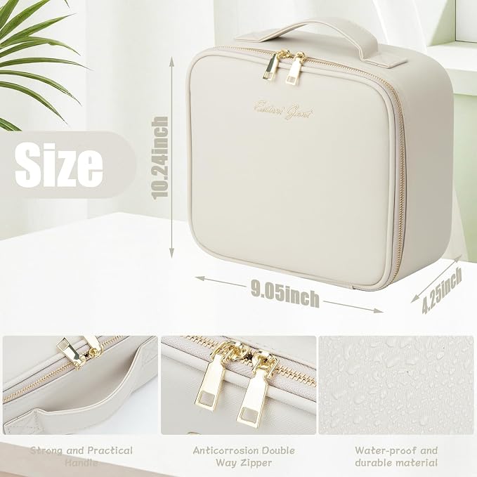 Extrei Gent Makeup Travel Train Case with Mirror LED Light 3 Adjustable Brightness Large Cosmetic Bag Portable Storage Adjustable Partition Waterproof Make up Brushes Makeup Jewelry Gift for Women - Image 2