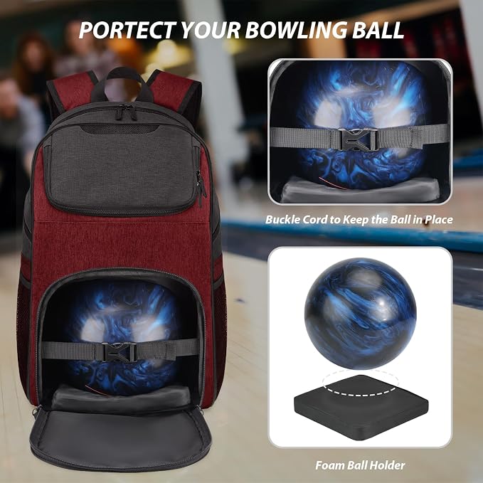 Bosynoy Bowling Backpack, Single Bowling Ball Bag with Shoe Compartment | Bowling Bag Totes with Foam Padded Protection, Fits Shoes Up to US Mens Size 16 and Accessories, Grey - Image 3