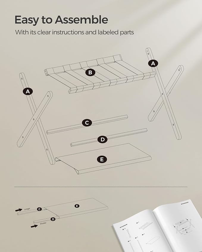 SONGMICS Luggage Rack, Folding Suitcase Stand with Storage Shelf, for Guest Room, Hotel, Bedroom, Heavy-Duty, Holds up to 131 lb, Classic White URLR007W01 - Image 6