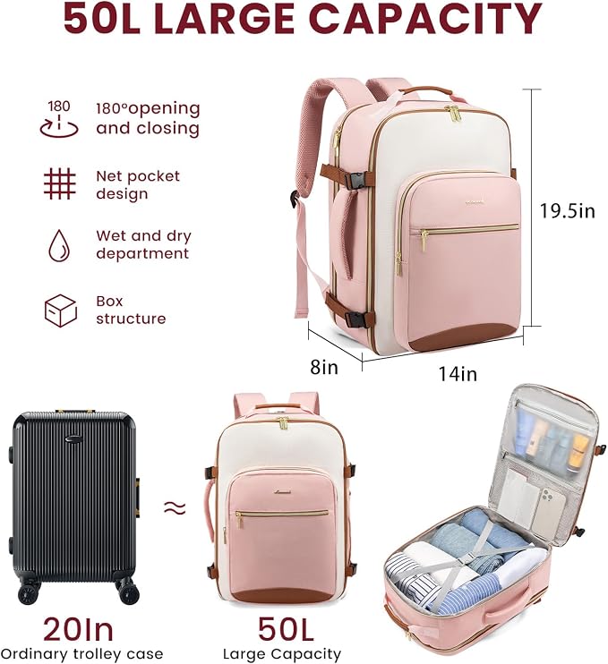 LOVEVOOK 50L Large Travel Backpack for Women Men Fits 17 Inch Laptop, Carry on Backpack for Traveling on Airplane, Personal Item Bag Airline Approved, Business Causal Weekender Backpacks - Image 2