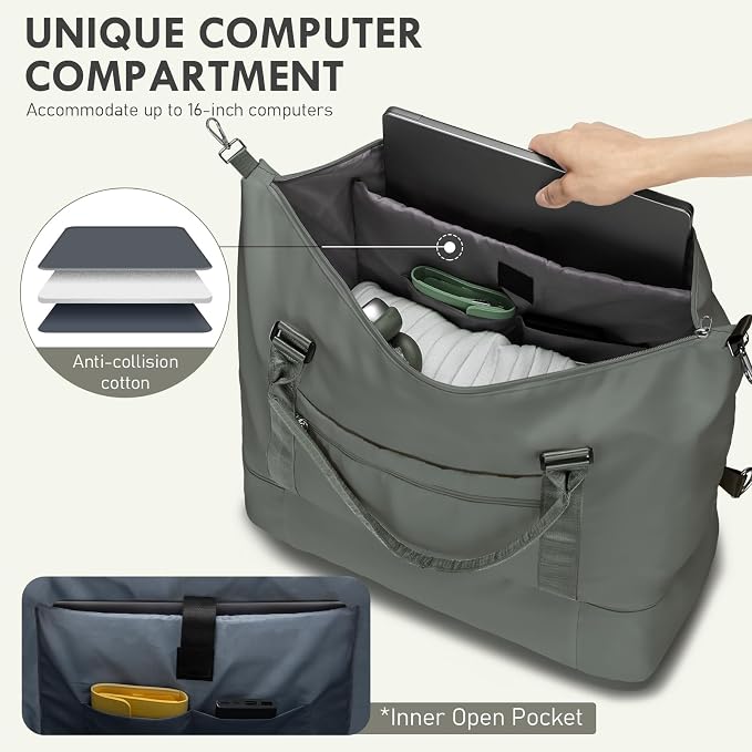WOOMADA Weekender Overnight Bag for Women, Carry on Shoulder Travel Duffel with Shoes Compartment,Gym Bag with Toiletry Bag - Image 3