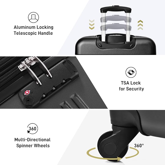 Merax Luggage Sets of 3 Piece Carry on Suitcase Airline Approved,Hard Case Expandable Spinner Wheels (Black) - Image 5