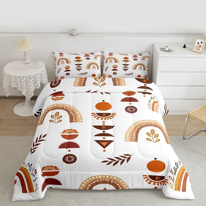 Erosebridal Rainbow Comforter Set, Flower Branches Quilt Full Size for Kids Girls Child Teens Women, Cartoon Style Floral Duvet Insert Bohemian Iridescent Bedding Set 3 Pieces with 2 Pillow Cases - Image 3