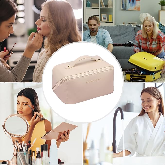 CORIOS Toiletry Bag For Women Portable Make Up Bag Waterproof Wash Bag PU Leather Cosmetic Bag Bathroom Shower Bag Multifunctional Travel Organizer For Shampoo, Cosmetics, Toiletries White - Image 6