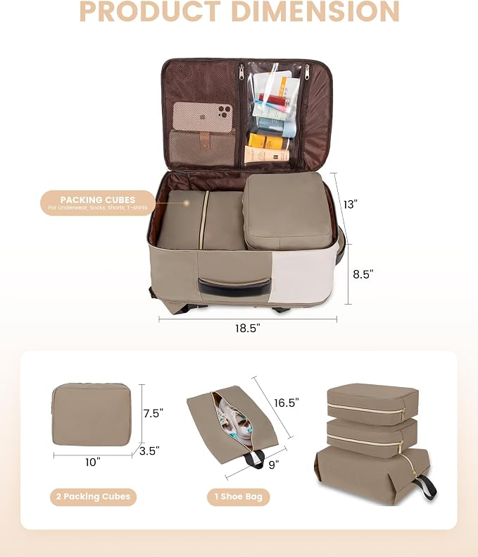 LOVEVOOK Travel Backpack for Women, TSA Carry On Backpack Flight Approved Luggage, 40L Water Resistant Personal Item Daypack Large Weekender Bag fit 17 inch Laptop with 3 Cubes, Beige-khaki-black - Image 8