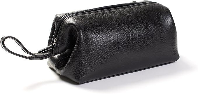 Leatherology Premium Ebony Framed Toiletry Bag – Full Grain Leather Dopp Kit for Men with Wide-Mouth Opening, Interior & Exterior Zippered Pockets, Water-Resistant Lining - Image 2
