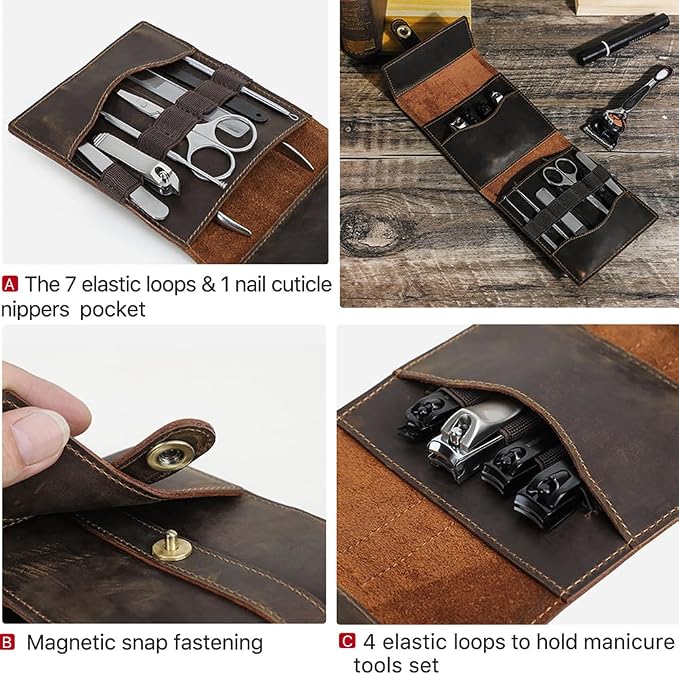 CONTACTS Full Grain Leather Empty Manicure Kit Case for Men Travel Nail Clipper Pouch Small Personal Care Tools Pouch By Handmade (Case Only) - Image 4