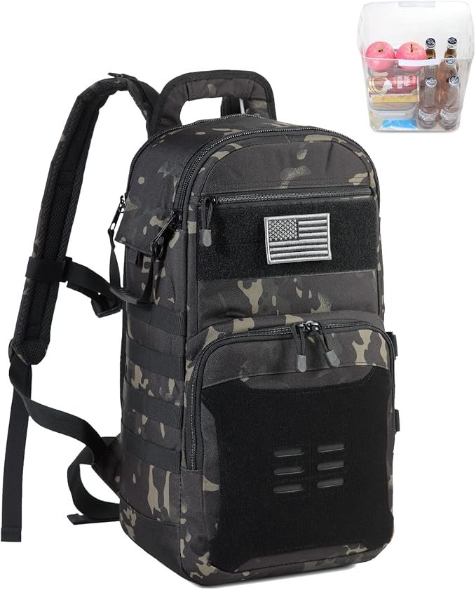 DBTAC Tactical Lunch Backpack, Large Lunch Cooler for Men Women | Backpack Coolers insulated for Work Picnic Travel (Charcoal Camo, 24-Cans) by DBTAC