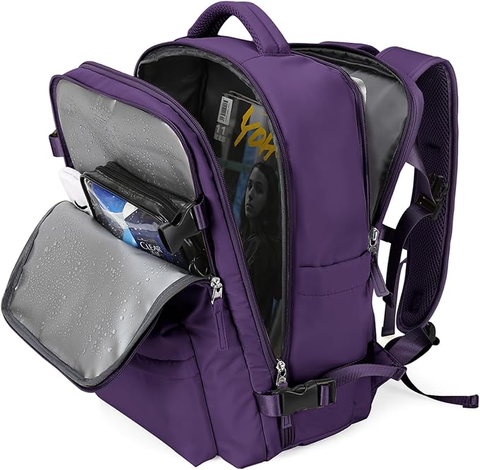 WONHOX Large Travel Backpack Women,Carry On Laptop Backpack Flight Approved,Mochila De Viaje Men Hiking Waterproof Rucksack Casual Daypack with Shoes Compartment,Personal Item Travel Bag Dark Purple by WONHOX