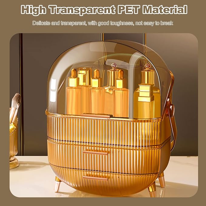 Ergocar Portable Retro Series Multi-Function Make Up Case Dustproof Cosmetic Storage Box,Cosmetics Skin Care Products Jewelry Organizer Case Finishing Box Bathroom Desktop -Amber (X-1) - Image 4