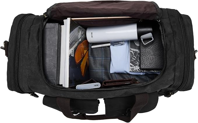 Waxed Canvas Duffel Bag with Shoe Compartment | Waxed Canvas Travel Bag for Men, Genuine Leather Trim, Shoe Compartment, Front Pockets, Weekend, Overnight and Carry-On Use - Image 3