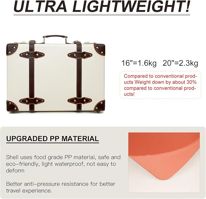 urecity Vintage and Cute Carry-on Overnight Case Non-wheeled Mini Leather Trunk Suitcase with Shoulder Strap - Image 4