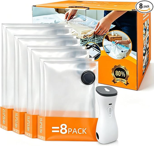 Rechargeable Air Pump Vacuum Storage Bags 8 Pack Travel Bags by Unknown
