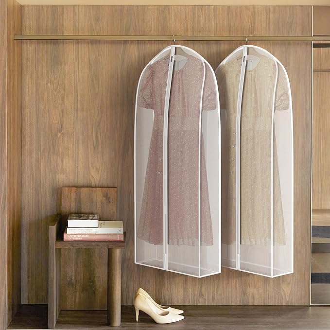 Zilink Breathable Garment Bags for Fur Coat 50” Suit Bags for Closet Storage Silky Suit Dust Covers for Hanging Clothes with 7" Gussted Wrinkle Free for Leather Clothing, Fur Coat, White, Set of 4 - Image 4
