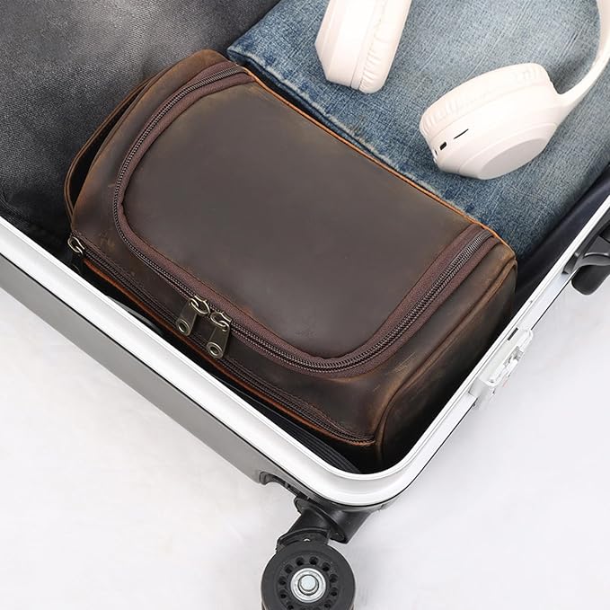 TIDING Mens Leather Hanging Toiletry Bag Travel Shaving Kit Portable Makeup Cosmetic Organizer Wash Case - Image 7