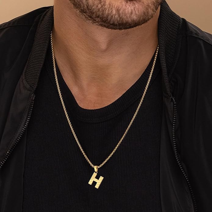 Zocomi Stocking Stuffers Christmas Gift - Initial Necklace Gifts for Men Boys, Stainless Steel American Flag Pendant Jewelry, Christmas Gifts Ideas for Kids Teen Boys