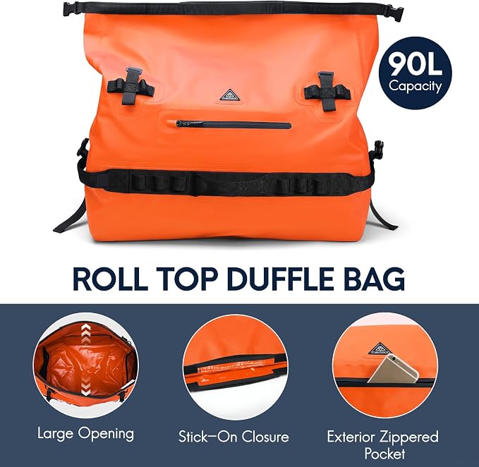 Haimont IPX7 Waterproof Roll-Top Dry Duffel Backpack | 60L/90L Sizes, 500D Tarpaulin, Welded Seams, Mesh Pockets, Boating & Kayaking - Image 5