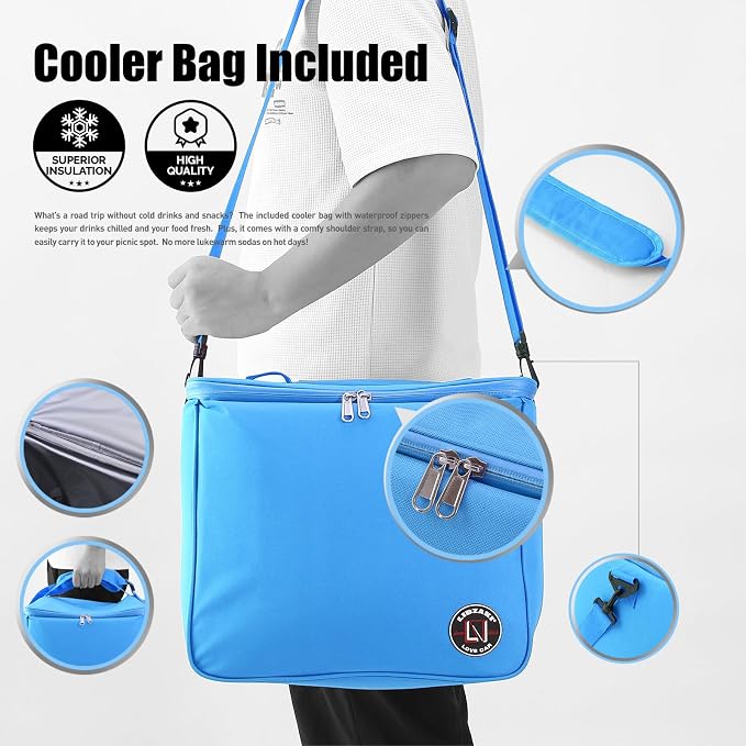 LIBZAKI Oversize 4 in 1 Car Trunk Storage Organizer, Multi Compartment Collapsible Trunk Storage Box with Cooler Bag for Car Truck SUV-Light Blue - Image 5