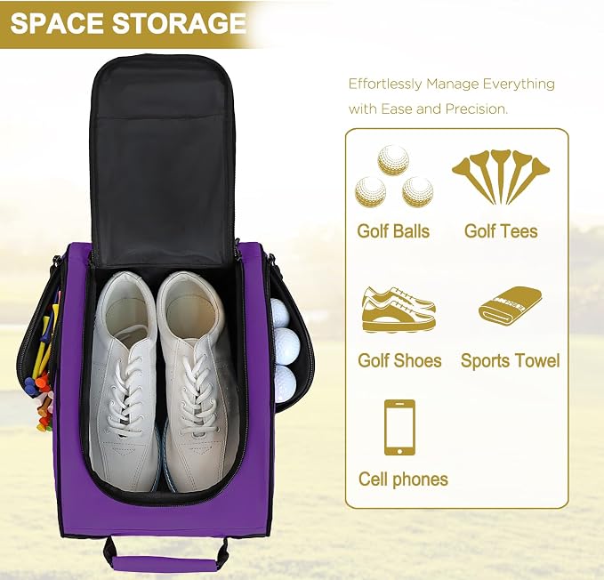 Goloni Golf Shoe Bag for Men Women, Ventilated Golf Shoe Bag with Side Pockets, Lightweight Portable Golf Shoe Carrier for Golf Shoes, Tees, Balls & Accessories,Purple - Image 4