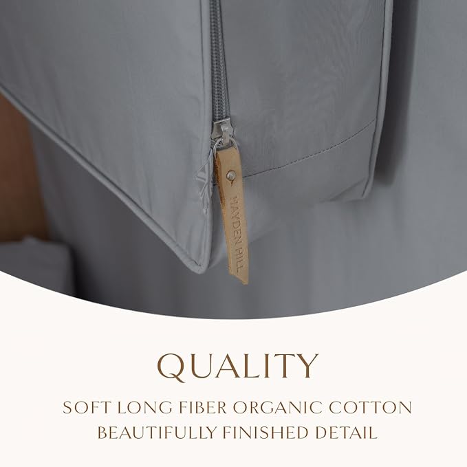 Hayden Hill Luxury Organic Cotton Garment Bag for Hanging Clothes Long 58" | Full Length Breathable Dress Bag, Moth Proof Hanging Garment Bags For Closet Storage, Certified Carbon Neutral, Gray - Image 3